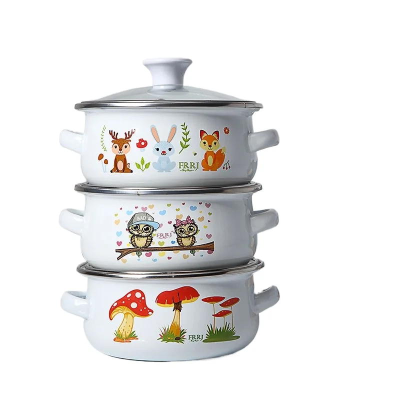 Mini Enamel Soup Pot with Lid, - Baby Food Healthy 评论和价格